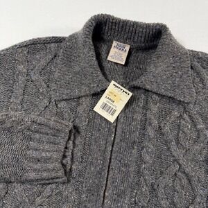 Vtg High Sierra Cable Knit Full Zip Sweater Women L Graphite Gray Ramie Wool New